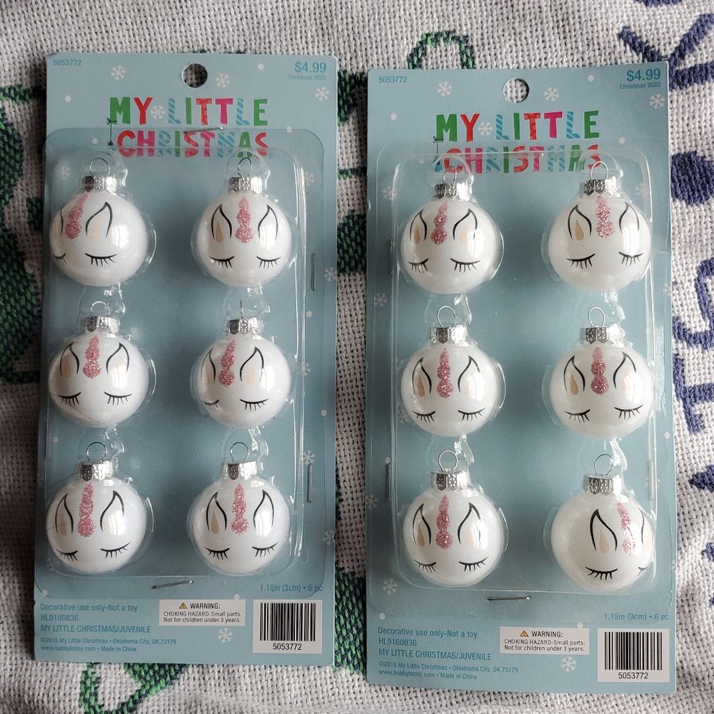 My Little Christmas Mini Pink Unicorn Ball Ornaments Two Packs of 6, NWT